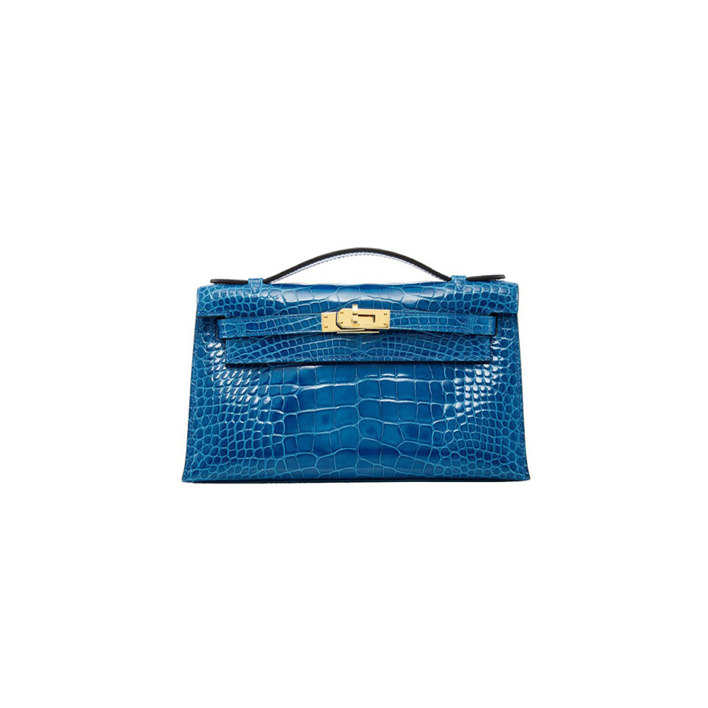 HERMÈS MASTER MINI KELLY POCHETTE MATTE ALLIGATOR CROCODILE BLUE ZANZIBAR (22*14*7cm) 